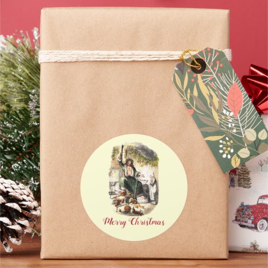 Klassieke Dickens Geest Scrooge Een Kerstlied Ronde Sticker (Feestdagen)