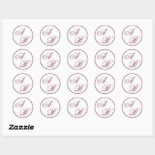Klassieke Diepe Burgundy Monogram Script Bruiloft Ronde Sticker (Vel)