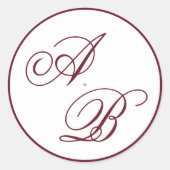 Klassieke Diepe Burgundy Monogram Script Bruiloft Ronde Sticker (Voorkant)