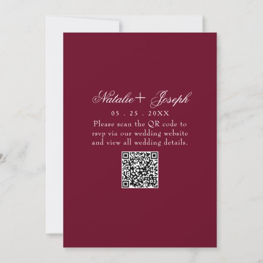 Klassieke dieprode bloemencode QR-code bruiloft Kaart (Achterkant)