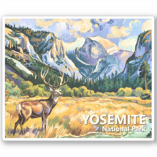 Klassieke dier hert Van Gogh Yosemite Half Dome Sticker (Voorkant)