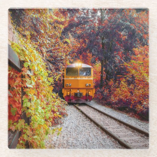 Klassieke dieselmotor in de Herfst Glazen Onderzetter (Voorkant)