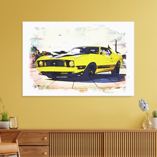 *~* Klassieke Digitale Gele Retro Auto Canvas Afdruk (Insitu (Woonkamer))