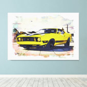 *~* Klassieke Digitale Gele Retro Auto Canvas Afdruk (Insitu (Houten vloer))