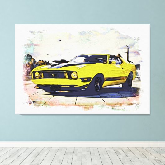 *~* Klassieke Digitale Gele Retro Auto Canvas Afdruk (Insitu (Houten vloer))
