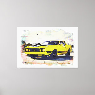 *~* Klassieke Digitale  Gele Retro Auto Canvas Afdruk