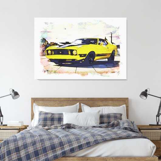 *~* Klassieke Digitale Gele Retro Auto Canvas Afdruk (Insitu (Slaapkamer))