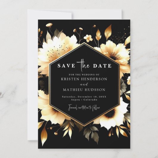 Klassieke digitale gouden en zwarte bruiloft save the date (Voorkant)