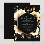 Klassieke digitale gouden en zwarte bruiloft save the date (Voorkant / Achterkant)