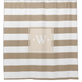 Klassieke dikke witte strepen Tan - Speciaal Douchegordijn (Voorkant)