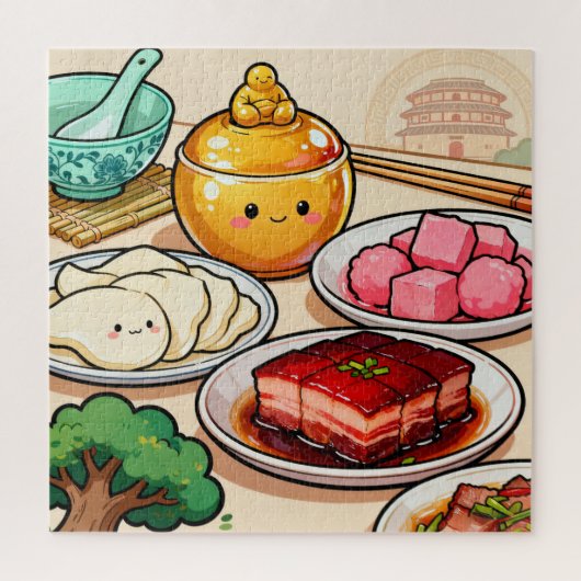 Klassieke Dim Sum & Chinese Gerechten Puzzel (Verticaal)