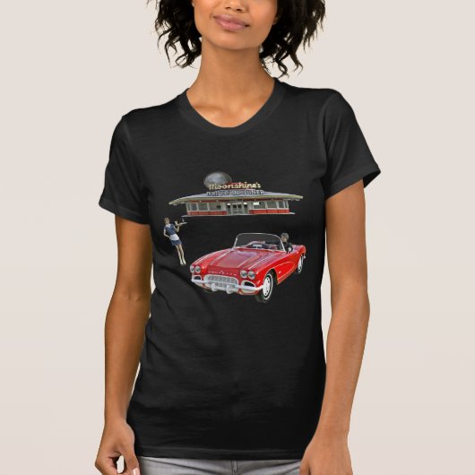 Klassieke diner en auto met Waitress Serving T-shirt (Voorkant)
