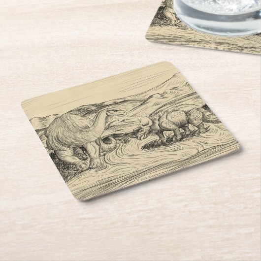 Klassieke dinosaurussen kartonnen onderzetters (Schuin)