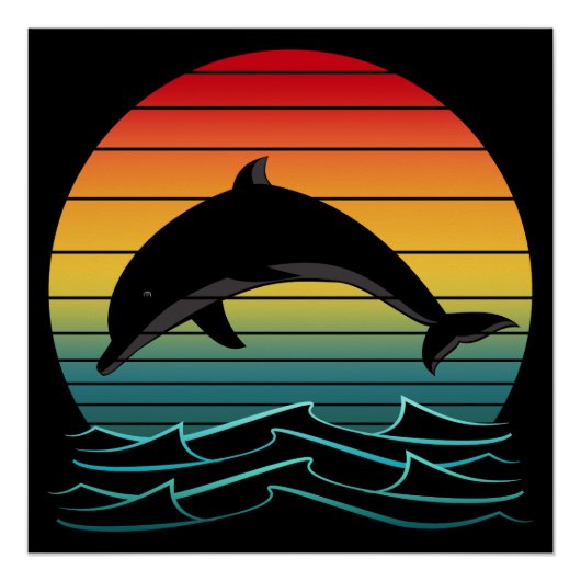 Klassieke Dolfijn Zonsondergang Oceaan Perfect Poster (Voorkant)