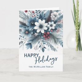 Klassieke donker turquoise blauwe rode bloemen ker feestdagen kaart