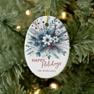 Klassieke donker turquoise blauwe rode bloemstuk k keramisch ornament