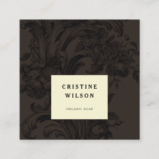Klassieke donkerbruine  sierogen Victoriaans Vierkante Visitekaartje (Voorkant)