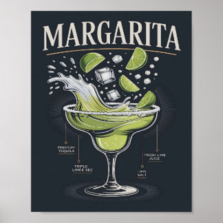 Klassieke Donkere Tequila Margarita Splash Grafiek Poster