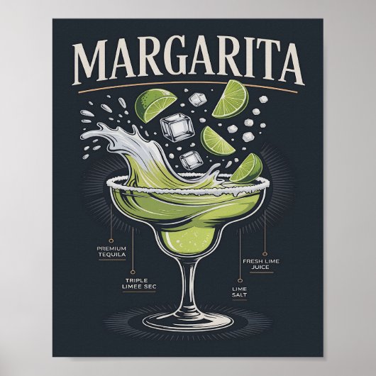 Klassieke Donkere Tequila Margarita Splash Grafiek Poster (Voorkant)