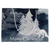 Klassieke, donkere winterscène met gevelkerst groot cadeauzakje (Achterkant)