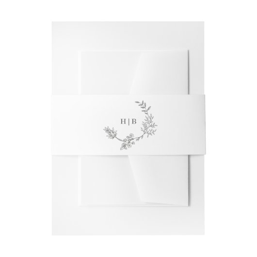 Klassieke Donkergrijze Krans Monogram Bruiloft Uitnodigingen Wikkel (Voorkant Voorbeeld)