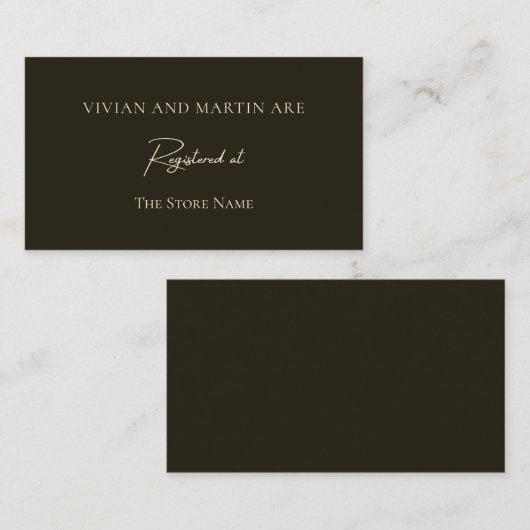 Klassieke donkergroene chique huwelijksregistratie informatiekaartje (Voorkant / Achterkant)