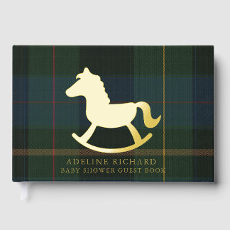 Klassieke donkergroene geruite equestrian baby sho gastenboek