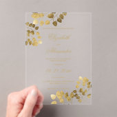 Klassieke donkergroene gouden eucalyptus elegante acryl uitnodigingen (Insitu (Draagbaar))