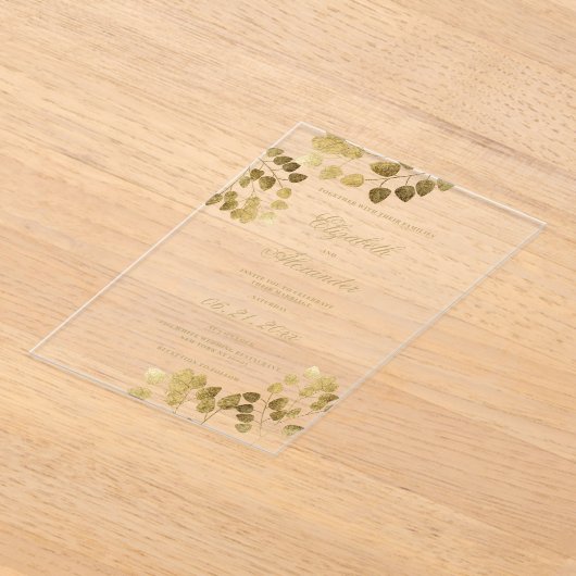 Klassieke donkergroene gouden eucalyptus elegante  acryl uitnodigingen (Laagn)