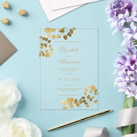 Klassieke donkergroene gouden eucalyptus elegante  acryl uitnodigingen (Insitu (Huwelijk))