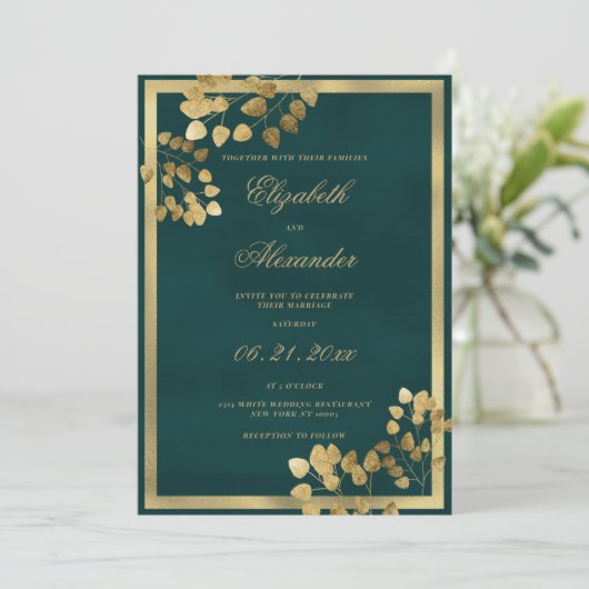 Klassieke donkergroene gouden eucalyptus elegante  kaart (Staand voorkant)
