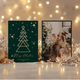 Klassieke donkergroene gouden kerstboomfoto folie feestdagenkaart