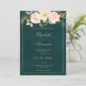 Klassieke donkergroene gouden roze koraalbloembrui kaart (Staand voorkant)