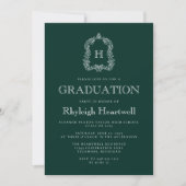 Klassieke Donkergroene Monogram Crest Graduation P Kaart (Voorkant)