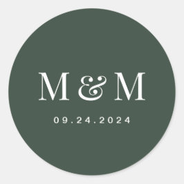 Klassieke donkergroene monogram typografie trouwfe ronde sticker