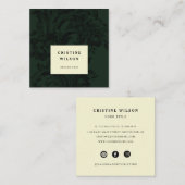 Klassieke donkergroene  sierbloem Victoriaans Vierkante Visitekaartje (Voorkant / Achterkant)