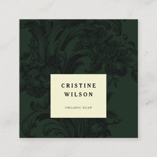 Klassieke donkergroene  sierbloem Victoriaans Vierkante Visitekaartje (Voorkant)