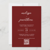 Klassieke Donkerrode Foto Monogram QR Code Huwelij Kaart (Voorkant)
