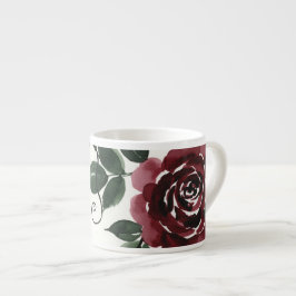 Klassieke donkerrode roos bloemige keramische spec espresso kop