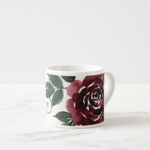 Klassieke donkerrode roos bloemige keramische spec espresso kop
