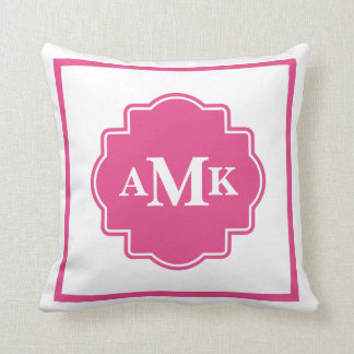 Klassieke donkerroze en witte monogram Pillow Kussen