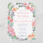 Klassieke doop / verjaardag met roze rozen kaart (Voorkant / Achterkant)