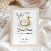 Klassieke Dove & Cross Scalloped doop uitnodiging