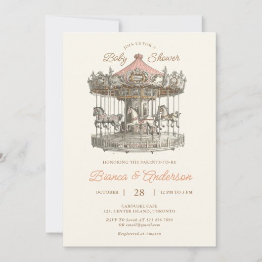 Klassieke draaimolen baby shower uitnodiging 2 (Voorkant)