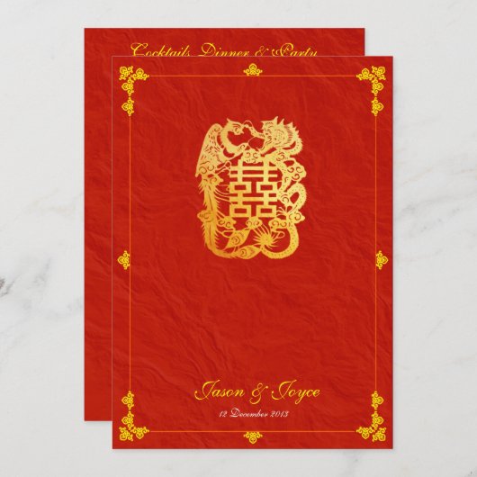 klassieke dragon met dubbel geluk trouwuitnodiging kaart (Voorkant / Achterkant)