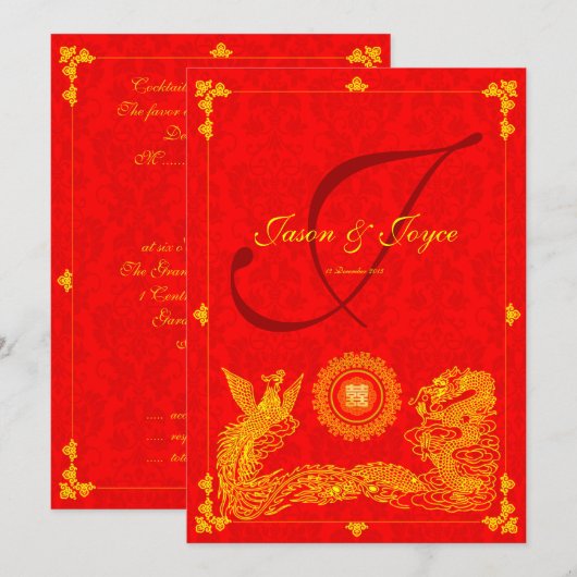 Klassieke dragon phoenix chinese huwelijksuitnodig kaart (Voorkant / Achterkant)