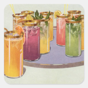 Klassieke drankjes, drankjes met ijsblokjes op een vierkante sticker