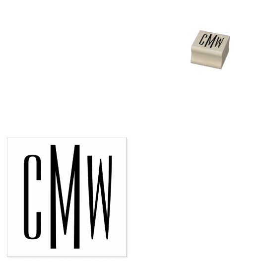Klassieke drie-Letter Monogram Initialen Eenvoudig Rubberstempel (Gestempeld)