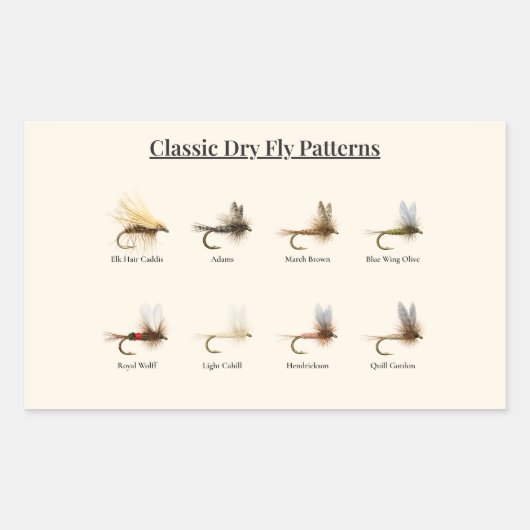 Klassieke droge vliegpatronen sticker – 8 patronen (Voorkant)