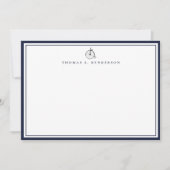 Klassieke dubbele rand denim blauwe correspondenti notitiekaartje (Voorkant)